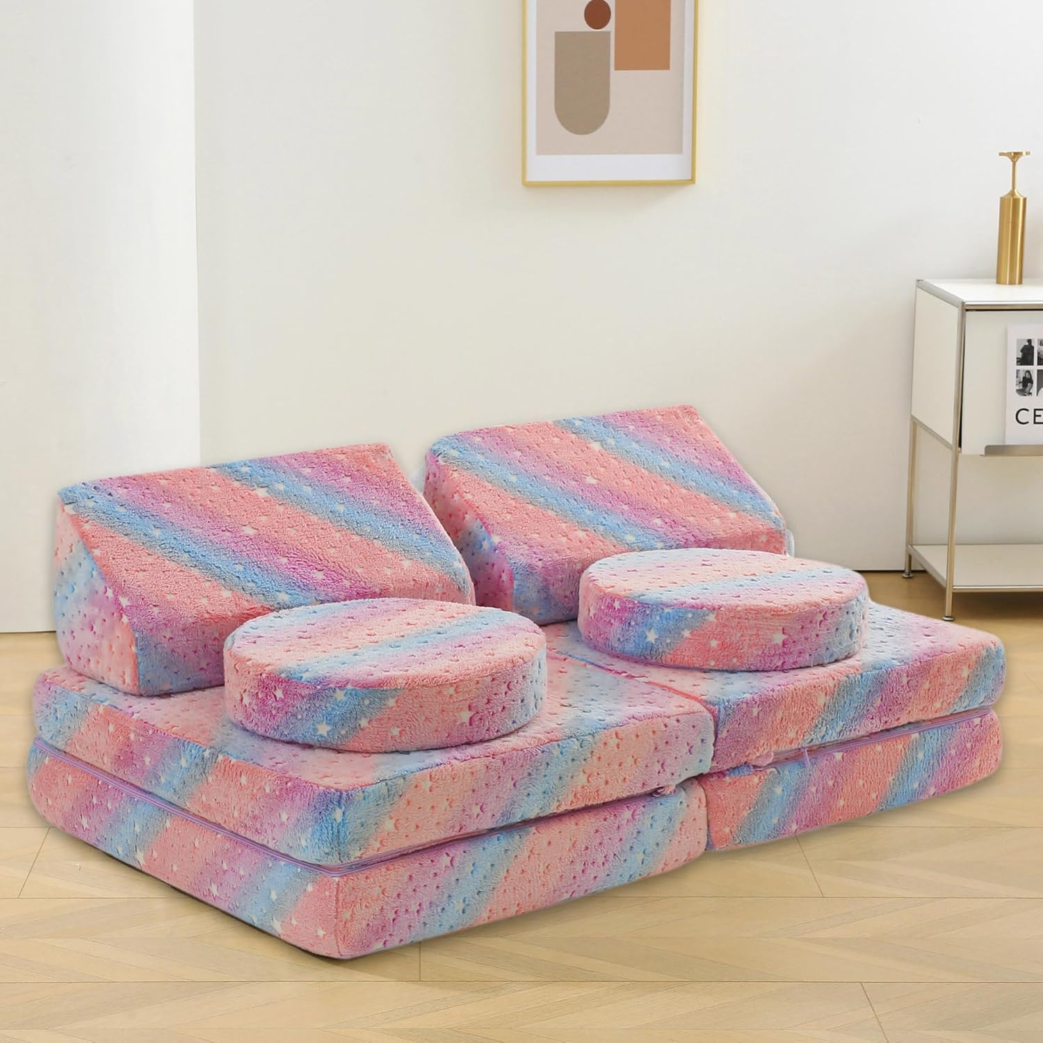 8 Pcs Kids Boneless Couch, Modular Toddler Glow in The Dark Sofa for Playroom Bedroom, Foam Kids Convertible Sofa Sectional Playset Set, Play Couch for Girls Boys | Whashable cover