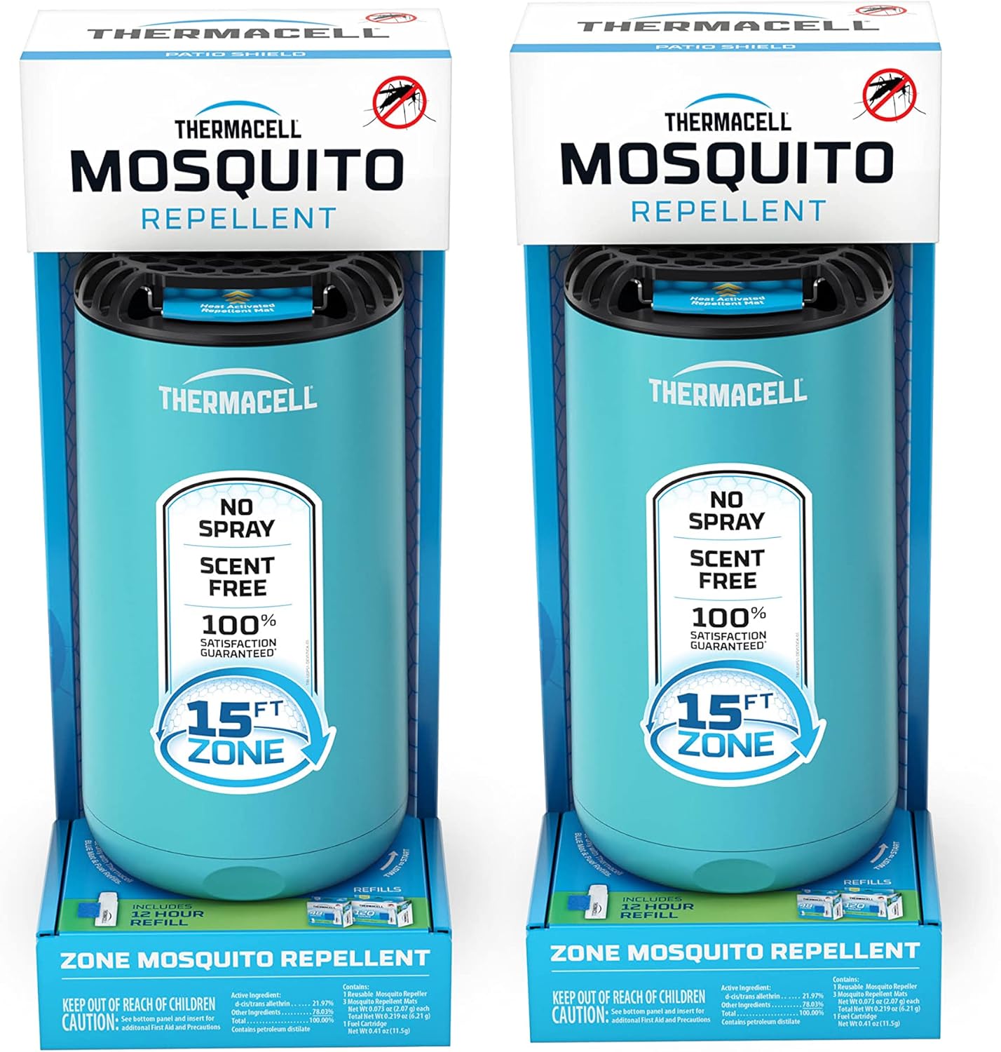 Thermacell Patio Shield Mosquito Repeller (2-Pack Bundle); Includes 24-Hour Refill & 6 Repellent Mats; Highly Effective Mosquito Repellent for Patio; Bug Spray Alternative