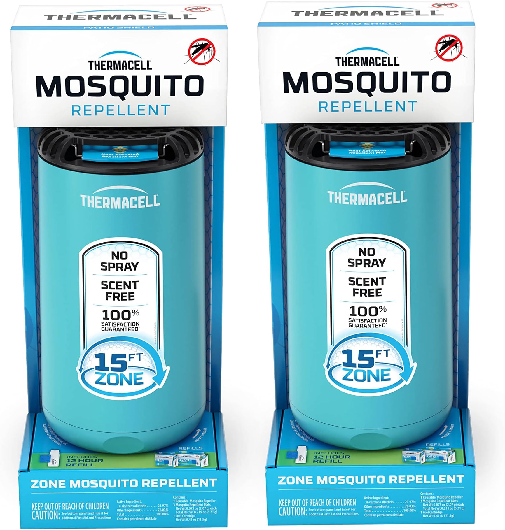 Thermacell Patio Shield Mosquito Repeller (2-Pack Bundle); Includes 24-Hour Refill & 6 Repellent Mats; Highly Effective Mosquito Repellent for Patio; Bug Spray Alternative