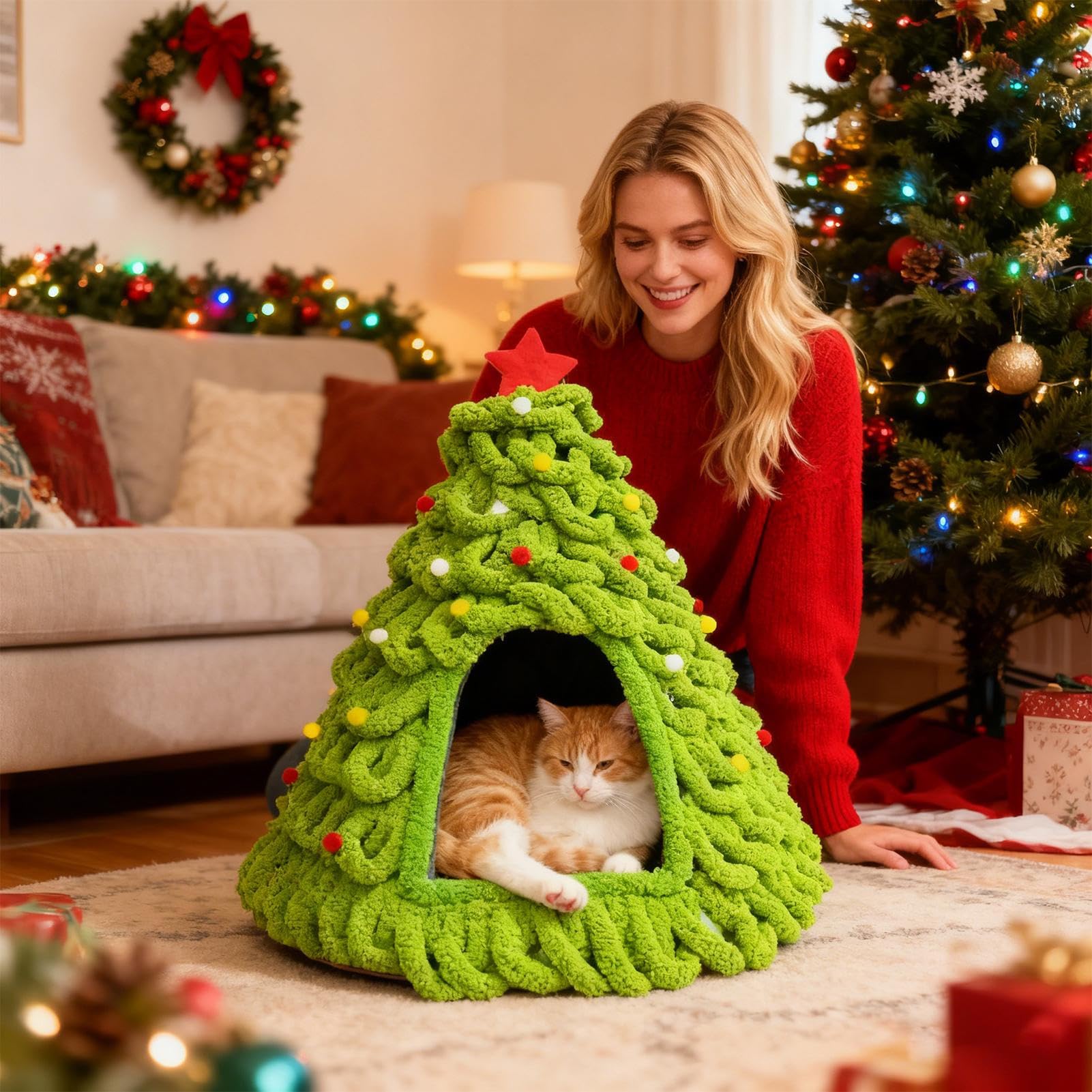 Weihnachts Katzenbett Design Gestricktes Weiches Nest