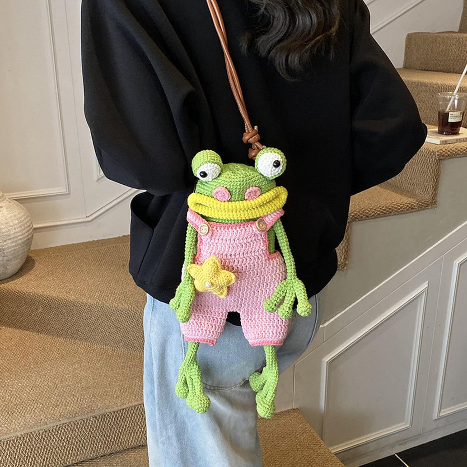 Frog Bag, Crochet Big-Mouth Frog Crossbody Bag with Adjustable Strap Knitted Phone Bags Frogs Purse for Women