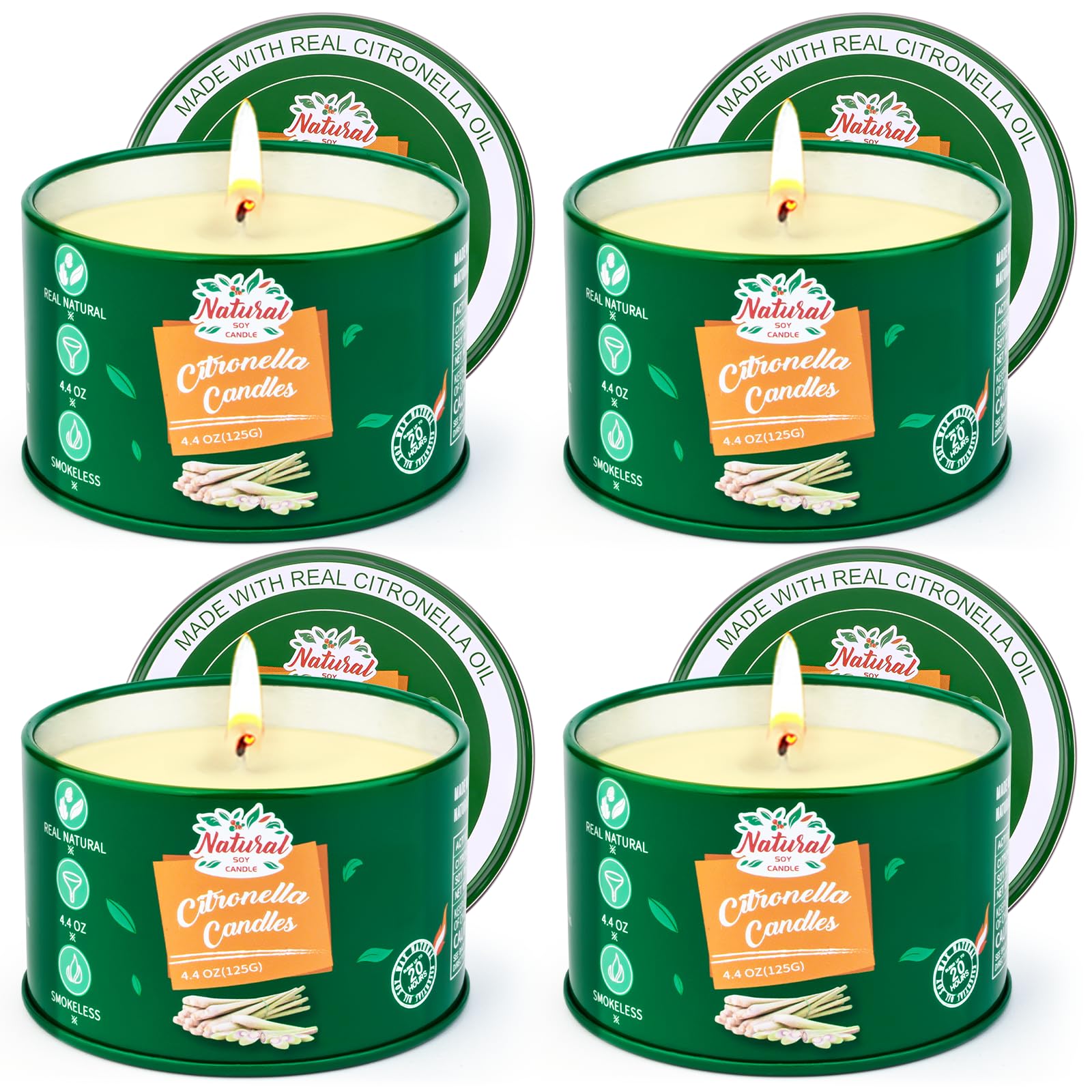 Citronella Kerzen Outdoor,Natürliche Sojawachs Zitronen Duftkerzen-Set für Camping Terrasse Picknicks Sommergeschenk