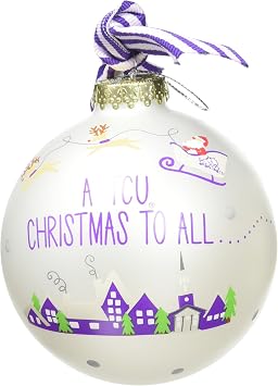 Coton Colors Santas a TCU Fan Glass Ornament
