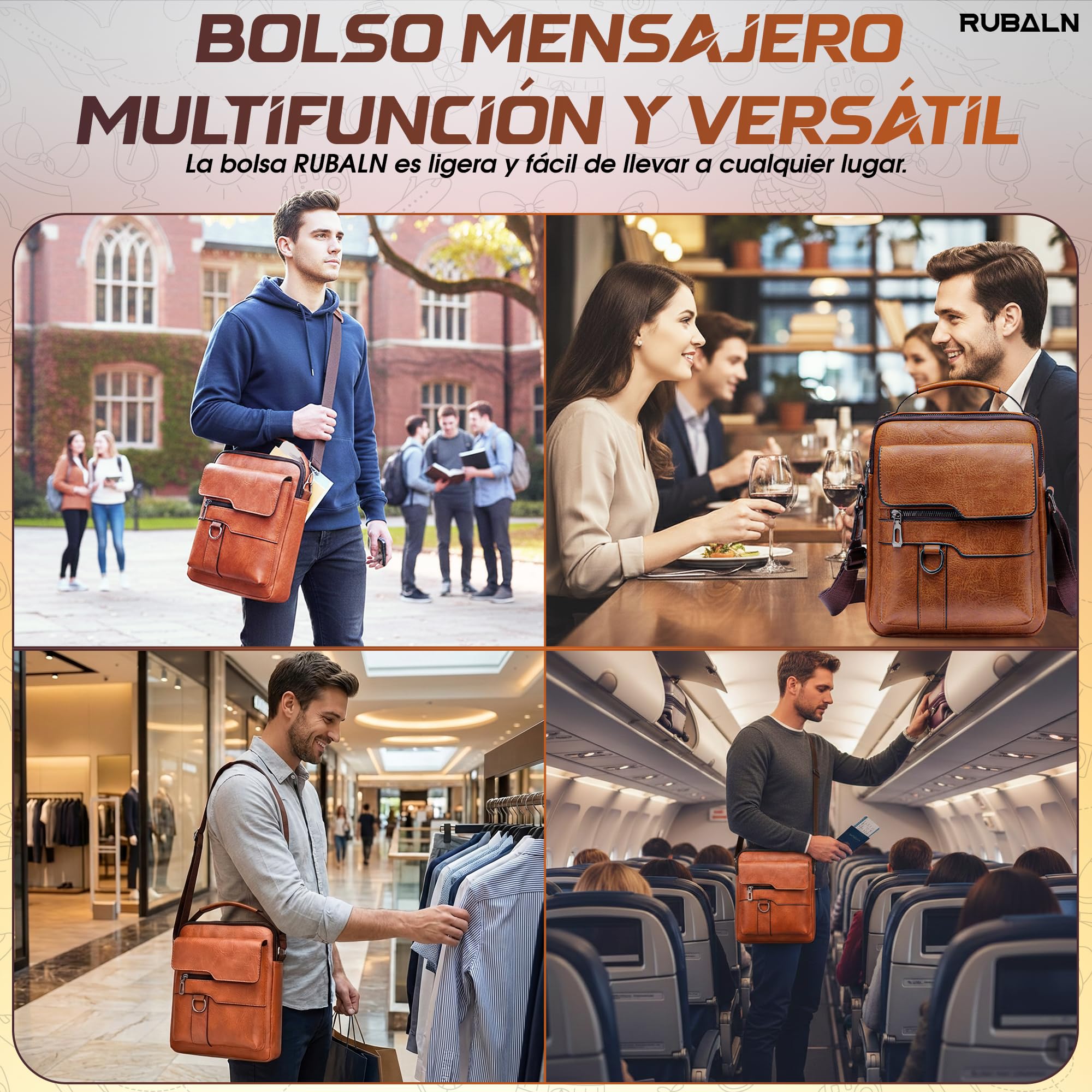️Bolso Hombre de Piel Sintética Elegante+funda gafas de regalo–Bolso Hombre Bandolera - Bolsos Hombre-Mariconera hombre-Compacto-para Regalo- Ideal uso diario
