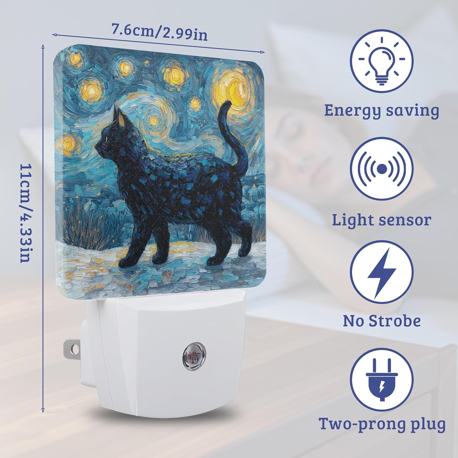 Starry Night Cat Night Light, Plug-into Wall Nightlight Lamp with Dusk to Dawn Sensor, Led Lamp 0.5W Energy Efficient for Boys Girls Women Men Gifts, Home Decorative