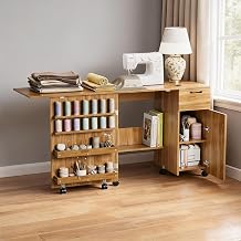 Folding Sewing Machine Table, Craft Station, Storage & Lockable Wheels