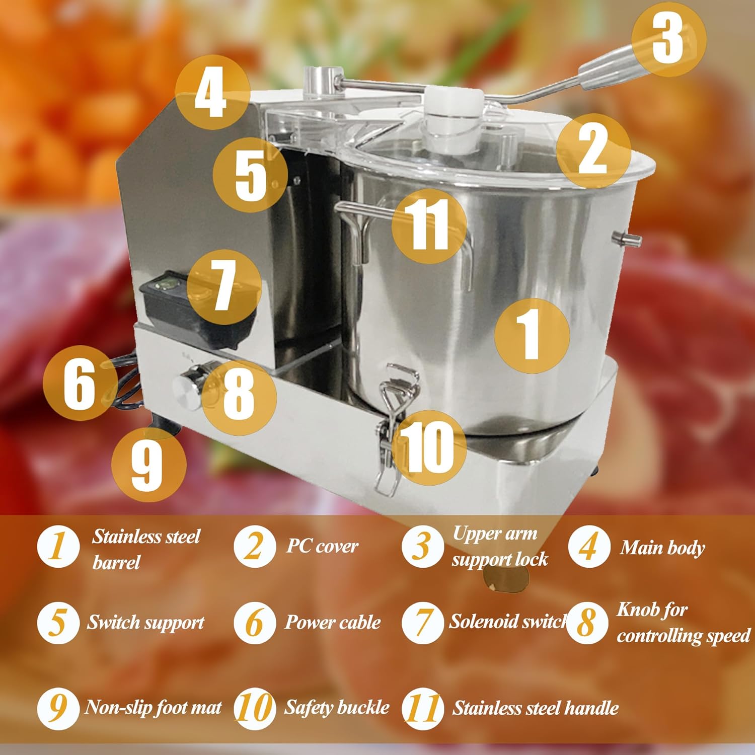 Food Processor Electric Vegetable Chopper Meat Grinder 6L Stainless Steel Vegetable Blender Meat Cutter Adjustable Speed Commercial Food Chopper 110V