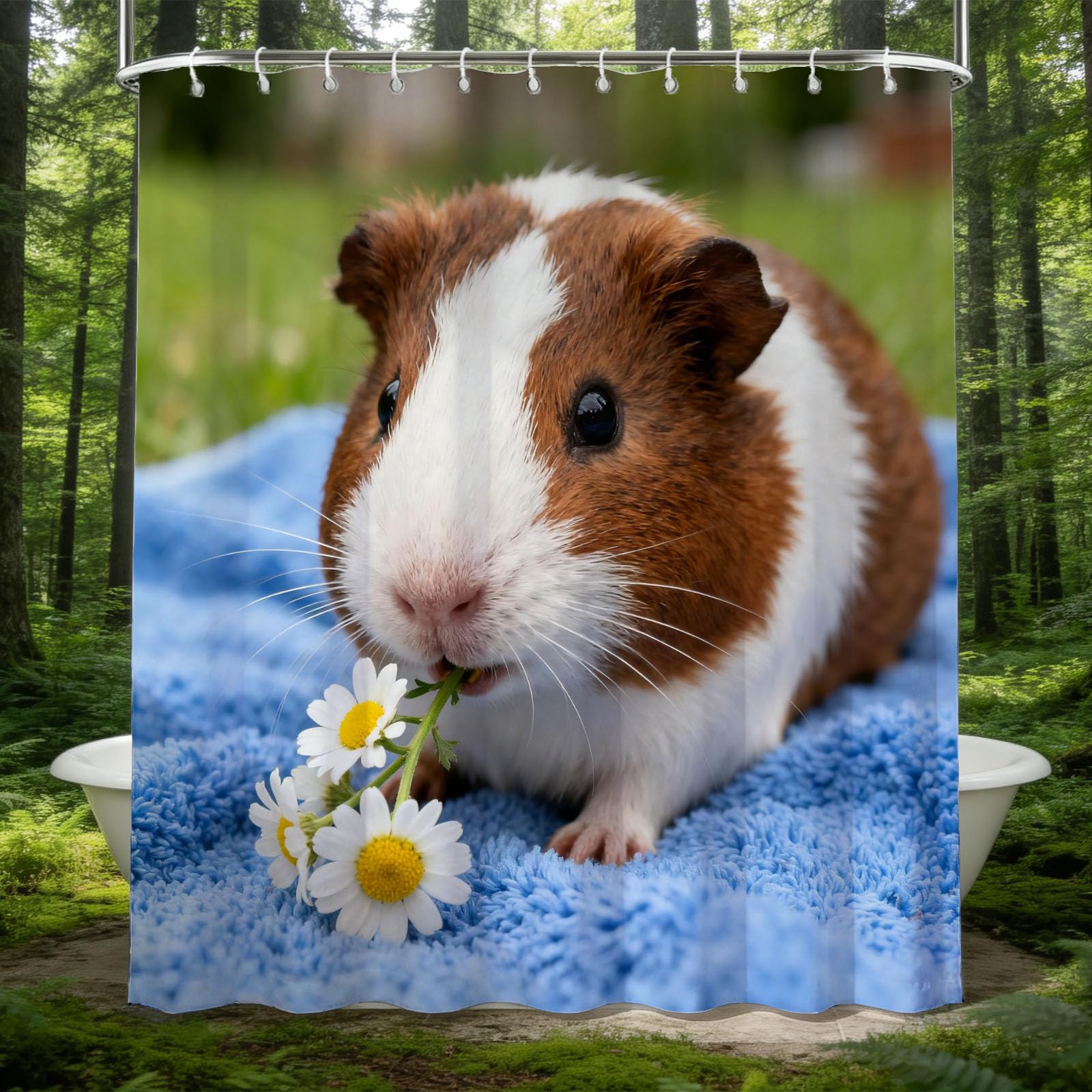 Hongduo 3D Cute Cavy Funny Shower Curtain for Stalls Bathtubs Cute Lovely Bathroom Decor Shower Curtain Set Polyester Fabric Waterproof 180x200cm/71X79 Inch with Hooks