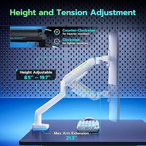 Miniatura 7 de Brazo de monitor ultraancho para pantalla de 17 a 49 pulgadas de alta resistencia de hasta 44 libras, brazo de monitor único con resorte de gas con