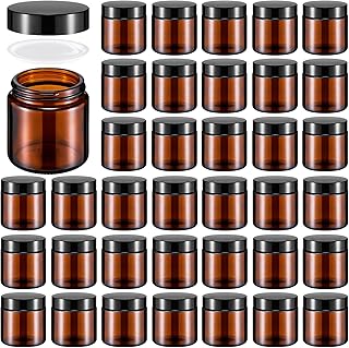36 Pcs 4 oz Amber Glass Jars with Lids Leakproof Round Airtight Jars with Lids Empty Cosmetic Amber Jars with Inner Liners and Black Lids for Storing Lotions Powders Ointments Candle Making