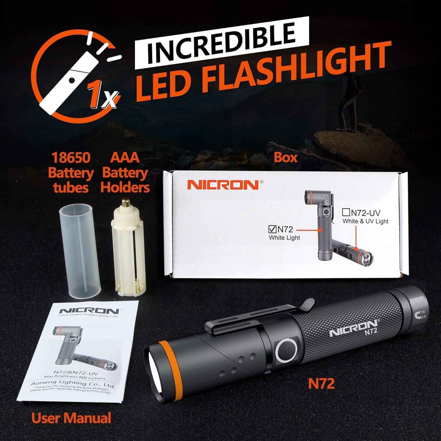 Flashlight NICRON Tactical Waterproof Maintain Photo