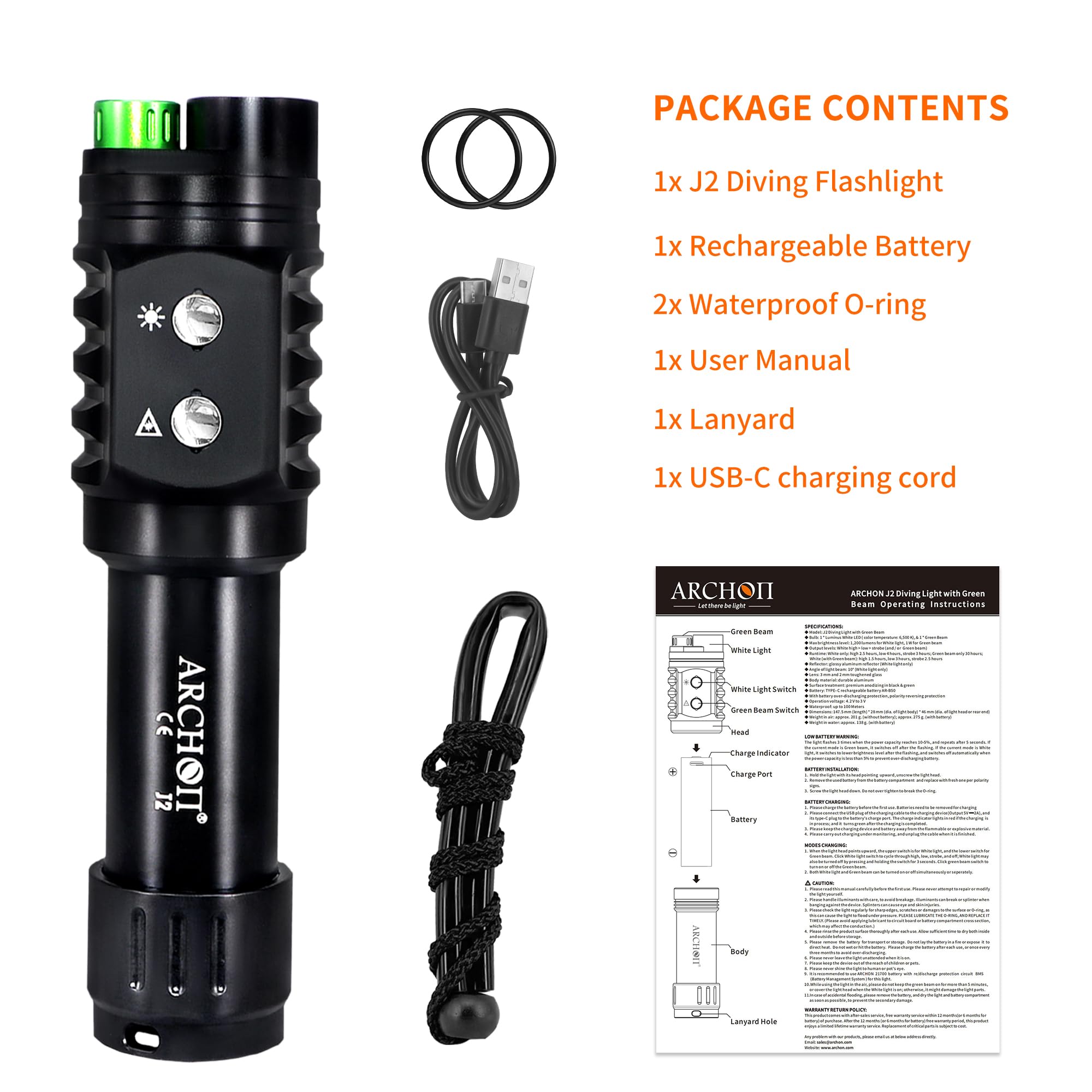 Amazon.com : ARCHON J2 Diving Flashlight, 2-in-1 Scuba Dive Light