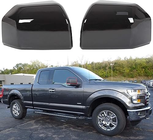 ECOTRIC Parte superior superior superior del conductorpasajero - Fundas de espejo negro brillante para Ford F150 F-150 2015-2020 (juego de 2 fundas