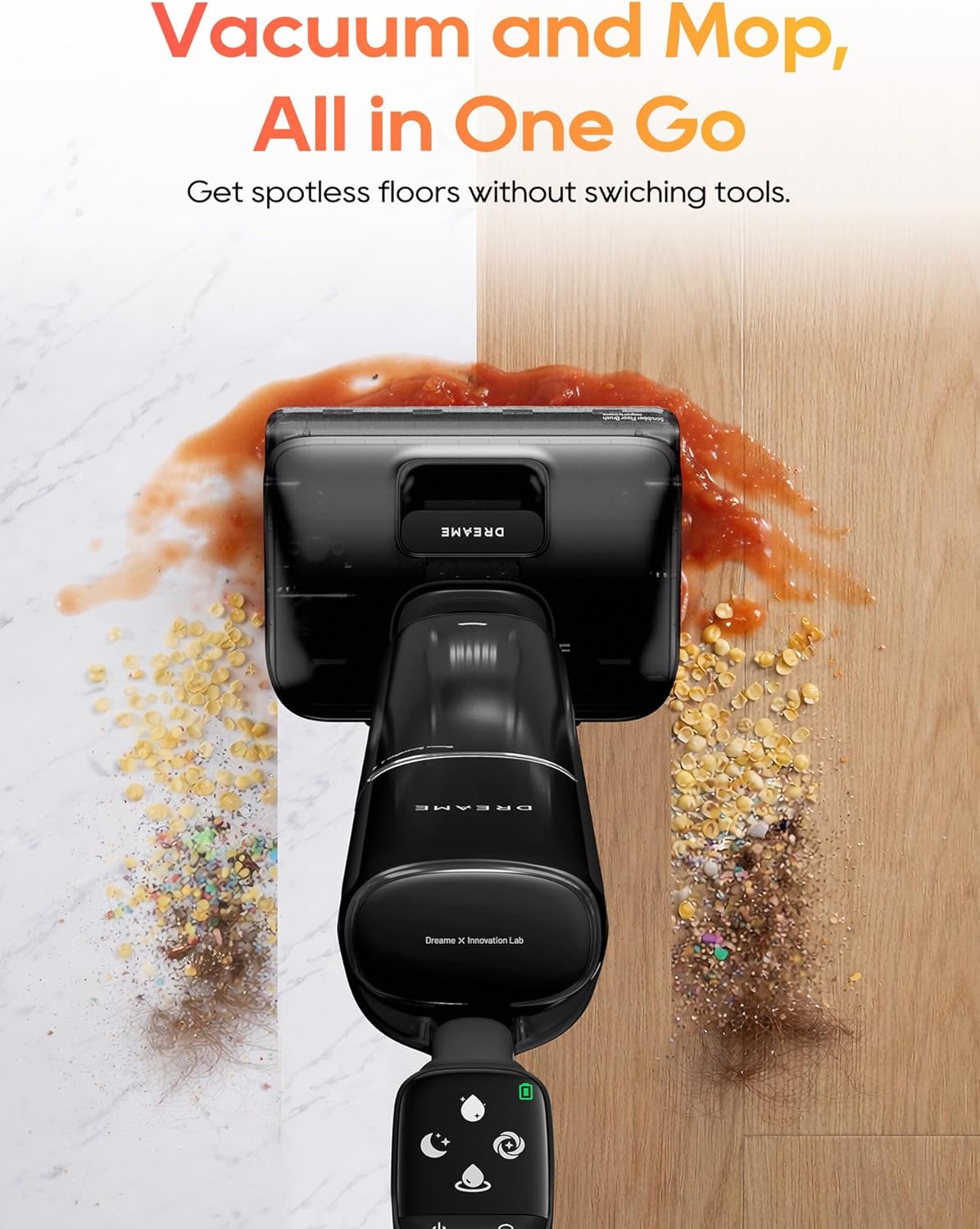 DREAME Aero Wet Dry Vacuum Cleaner, All-in-ONE Vacuum Mop for Wet & Dry Messes, 0 Hair Residue Great for Pet Owners, One-Press Self-Clean, 180° Lie Flat, 35mins Runtime for Hard Floor Cleaning