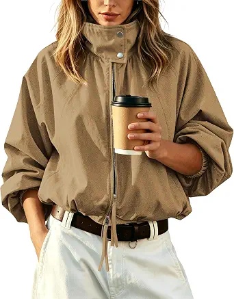 Women's Puffed Collar Bomber Jacket with Pockets