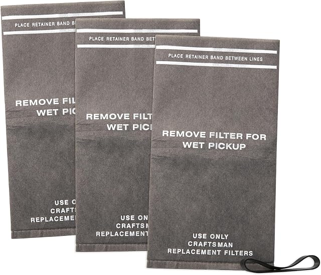 Craftsman Cloth Filters for 7.5 to 9.5 Litre (2 to 2.5 Gallon) Wet/Dry Shop Vacuums and Powerhead Bucket Vac, 3-Pack (CMXZVBE38737) | For General Debris, Fits Most CRAFTSMAN 2 to 2.5 Gallon Shop Vacuums and Powerhead Bucket Vac, 3-Pack