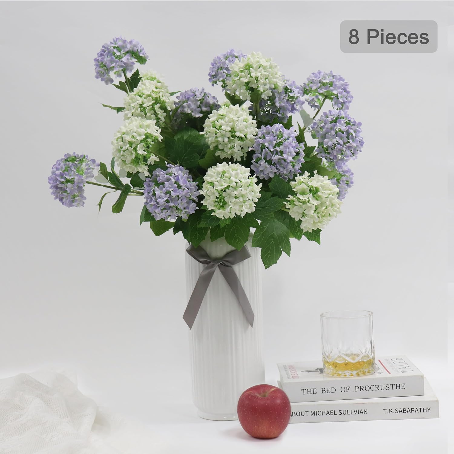 Hydrangea Artificial Flowers Fake Hydrangeas - Silk Flowers 4 Pack 28 Inch Long with 12 Real Touch Blooms, Snowball Viburnum for Wedding and Home Decor(Purple) - Image 4
