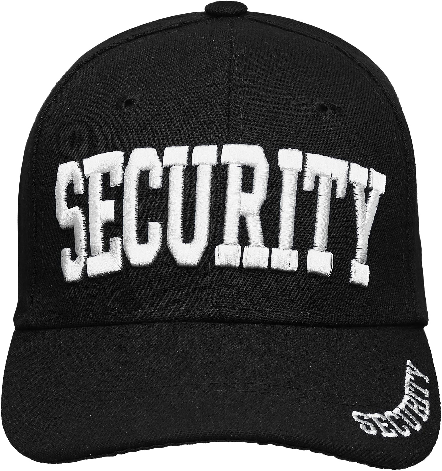 Security Hat Baseball Cap - Gold or White Embroidery Security Front, Bill & Back - Adjustable Size