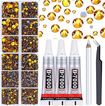 6400PCS Glass Hotfix Rhinestones, Topaz Flatback Rhinestones for Craft, Clothes, Flatback Crystal Gemstones, Fabric Rhinestones for Clothing, with B7000 Rhinestone Glue