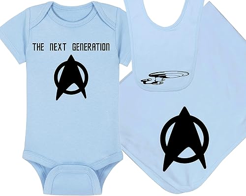 Trekkie Baby Onesie - The Next Generation (6-12 Month - Blue Fabric - Black Design)