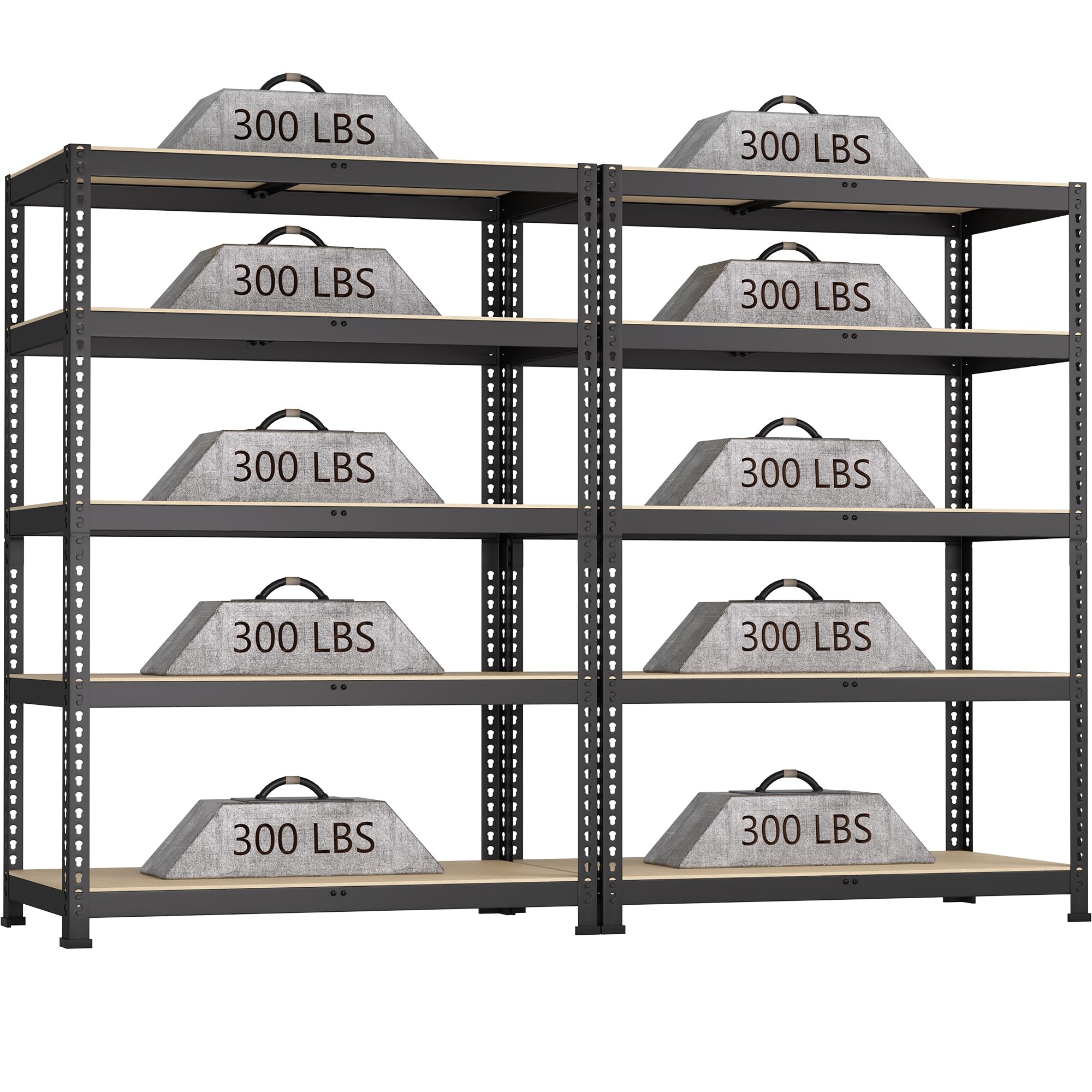 BuxWellBang 2 Packs 35.5" W x 16" D x 71" H Adjustable Garage Storage Shelves - 5-Shelf Heavy Duty Shelving Unit, Metal Utility Storage Organizer