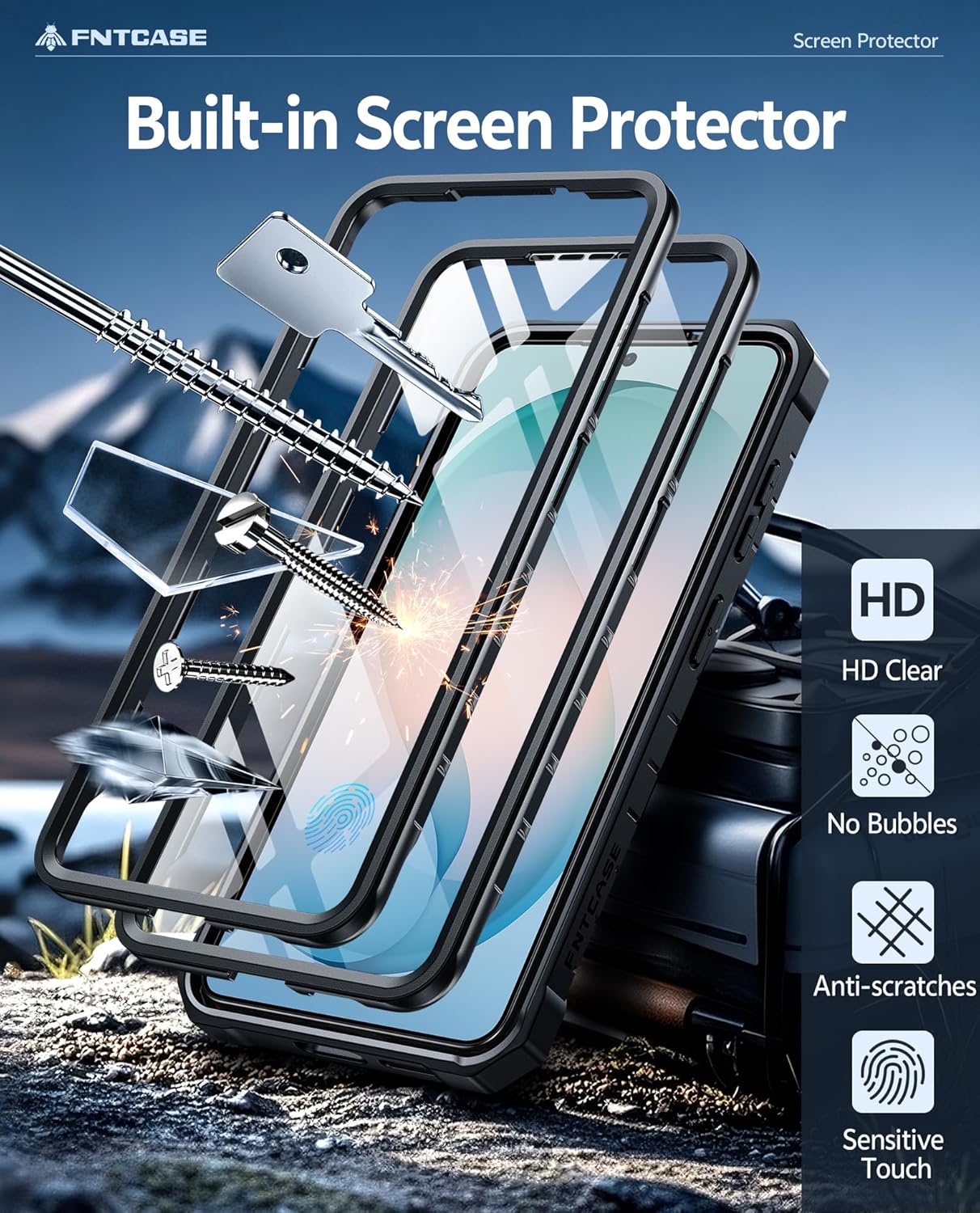 FNTCASE for Samsung Galaxy S26+ Plus Case: with Belt-Clip Holster | Kickstand | 2 Front Frames | Built-in Screen Protector Military Grade Protection Rugged Protective Case for S26 Plus 6.7 inch Black