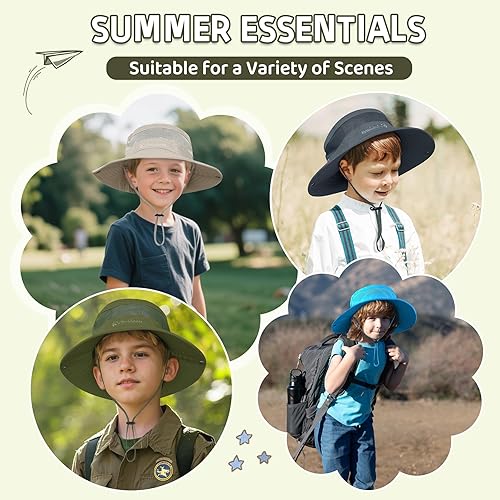 Miniatura 6 de Sombrero de sol para niños al aire libre UPF 50+ sombreros de sol de ala ancha para niños, sombrero de pesca, sombrero de pesca de 5 a 12 años