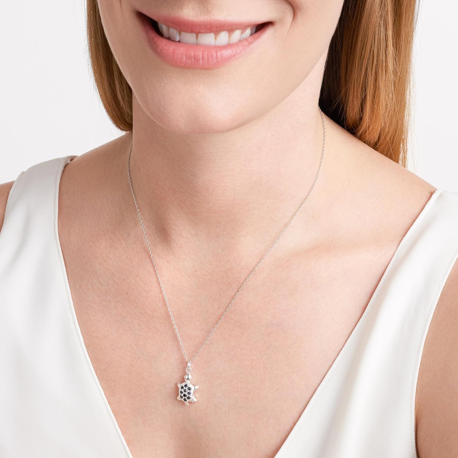 MORGAN & PAIGE .925 Sterling Silver Rhodium Plated Sewing Machine, Black Enamel Cow, and Turtle with Genuine Blue Sapphire Charm Pendants for Women - Hypoallergenic Jewelry for Her