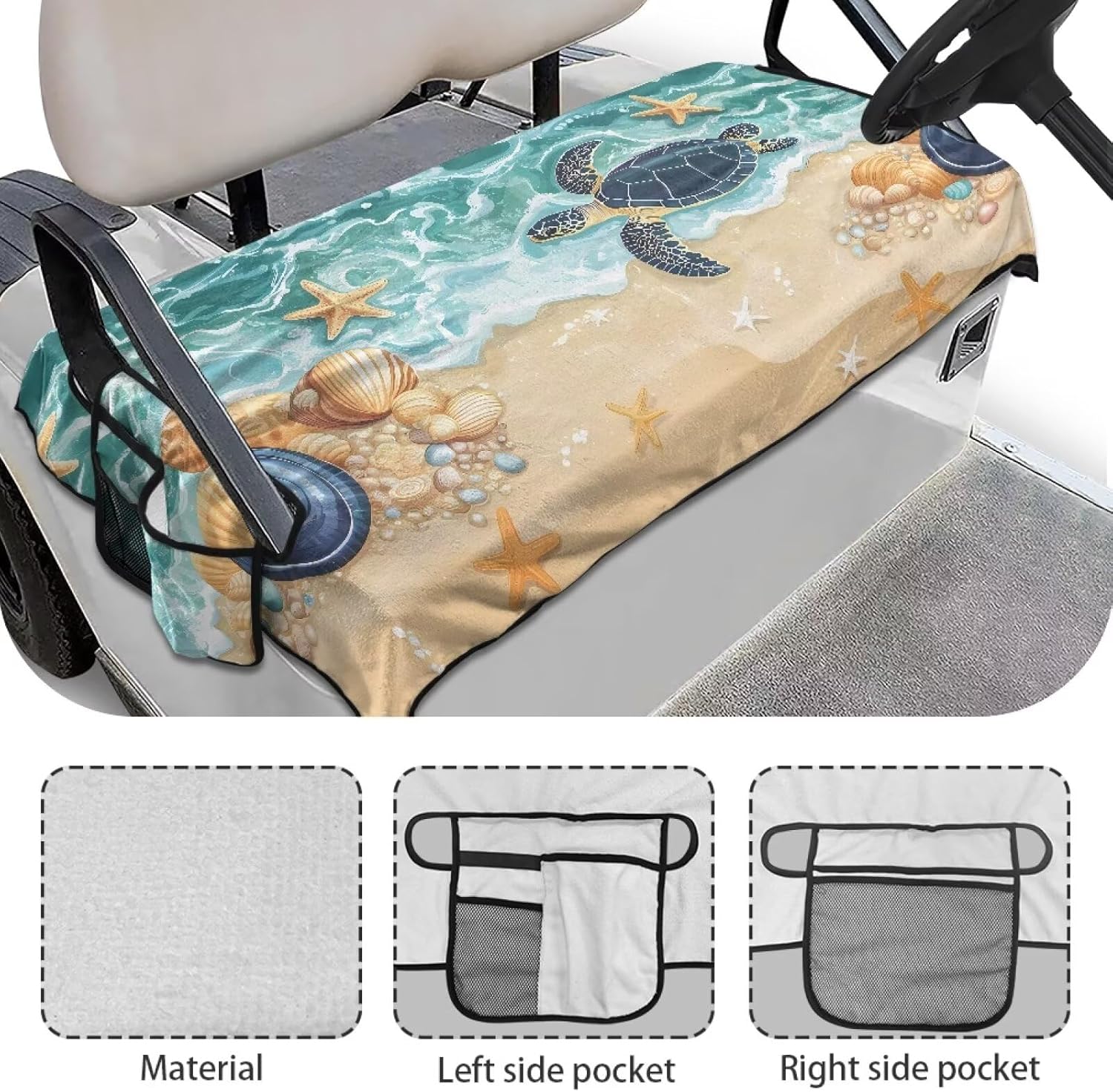 Golf Cart Front Seat Covers Breathable Beach Turtle Golf Cart Seat Towel Blanket Easy Install and Clean Keep Cool in Summer Suitable for All Seasons