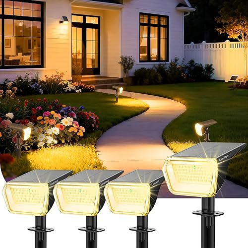 Linkind Focos solares para exteriores, 60 luces LED solares para paisaje con tasa de conversión del 30% e impermeable IP67, ideal para exteriores,