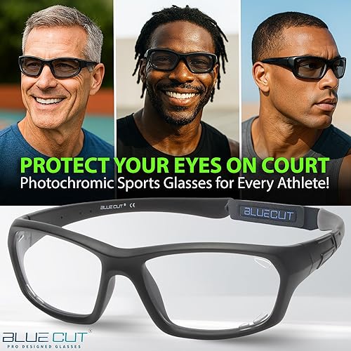 Miniatura 3 de BLUE CUT Gafas de protección deportiva, lentes fotocromáticas, gafas de seguridad para baloncesto, pickleball para deportes de interior y exterior
