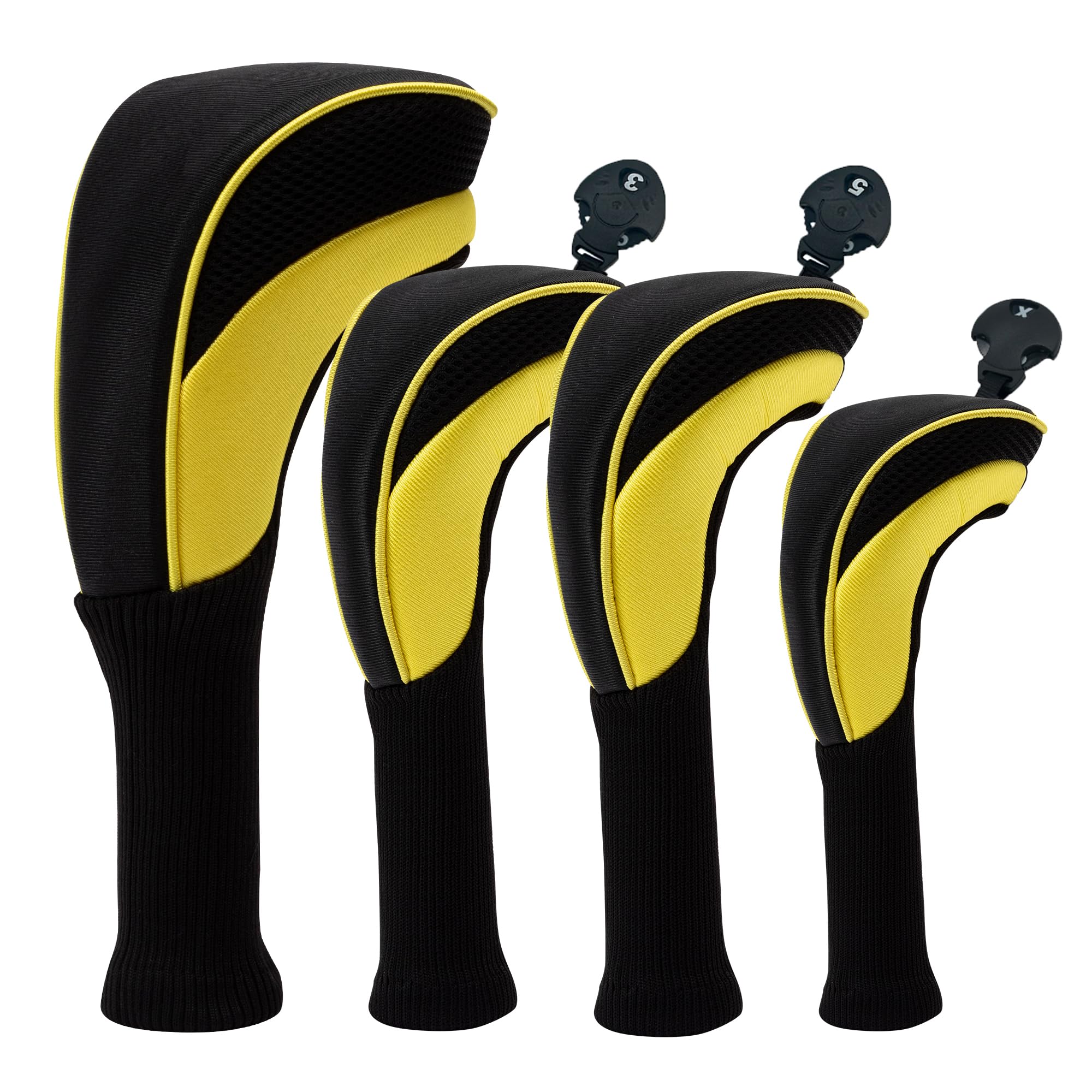 Golf Club Head Covers for Fairway Woods Driver Hybrids 4 Pieces Long Neck Mesh Sports Fan Golf Club Headcovers Set with Interchangeable No. Tags 3 4 5 6 7 X Golf Accessories for Men Women.