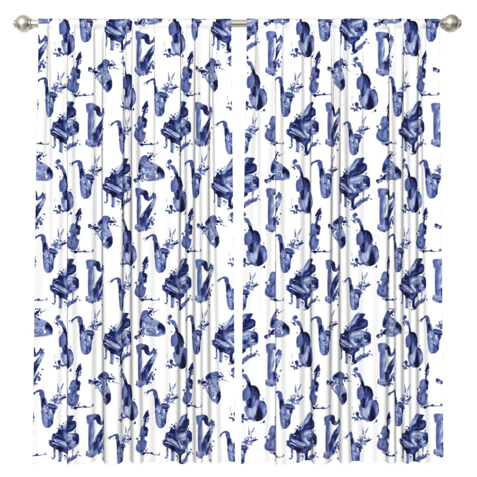 InOmak Blues Saxophone Piano Cello Bass, 2 Panels Window Curtains 52 x 84 Inch Blackout Curtains for Living Room Bedroom