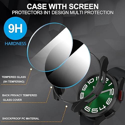 Miniatura 9 de Suoman Paquete de 4 + 4 fundas para Samsung Galaxy Watch 6 de 1.732 pulgadas, protector de pantalla de privacidad + protector de pantalla HD +