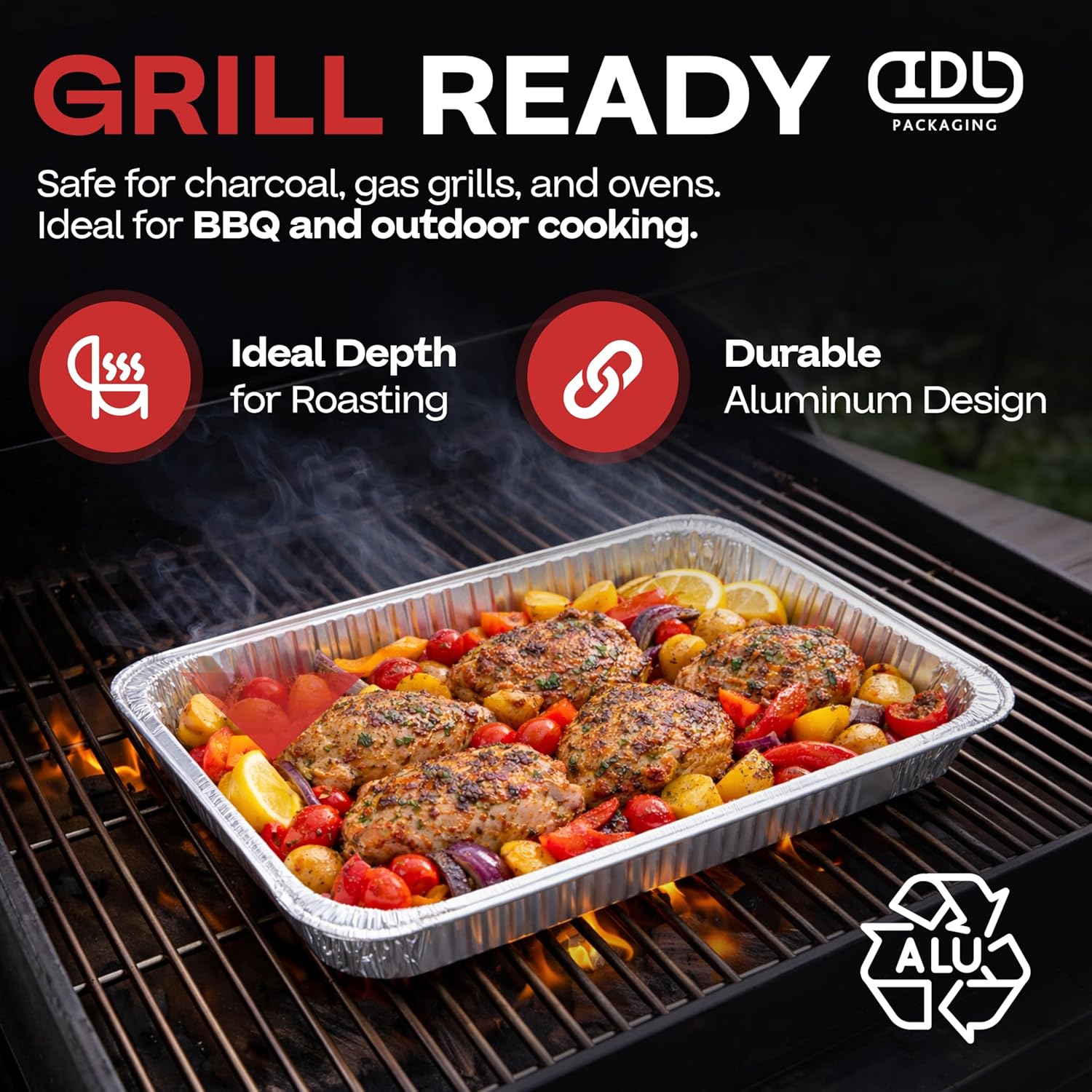 IDL Packaging Aluminum Foil Pans with Lids, Medium - 15 pc Chafing Dish Set - 5 Full Size and 10 Half Size Steam Table Pans + Lids - Disposable Cookware for Catering, Buffet, Party, BBQ