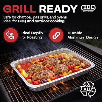 IDL Packaging Aluminum Foil Pans with Lids, Shallow - 15 pc Chafing Dish Set - 5 Full Size and 10 Half Size Steam Table Pans + Lids - Disposable Cookware for Catering, Buffet, Party, BBQ