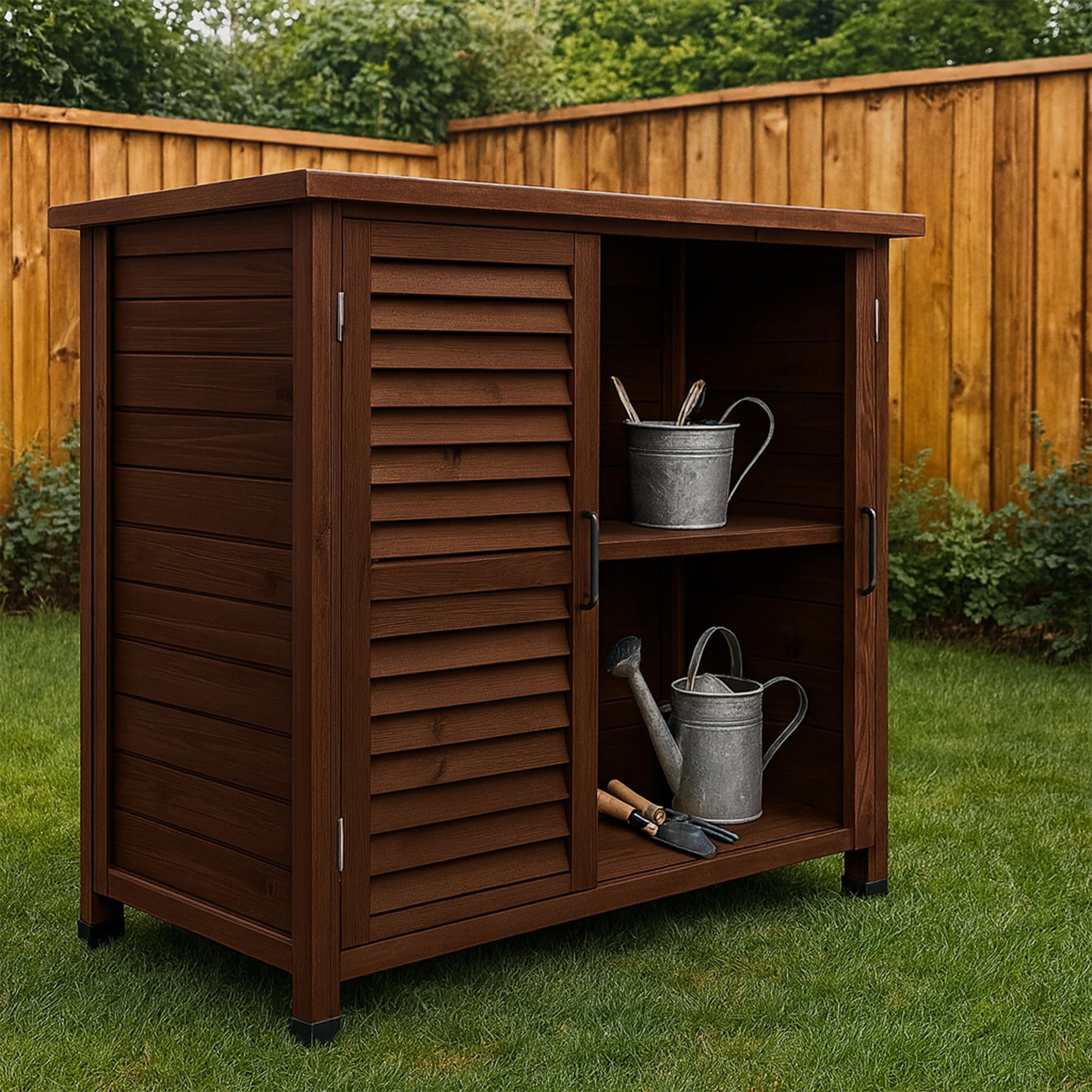 Frankystar Arborea - Armadietto da Giardino 87x96,5x46,5 cm 2 Ante con Tetto Spiovente in Legno di Abete per Attrezzi