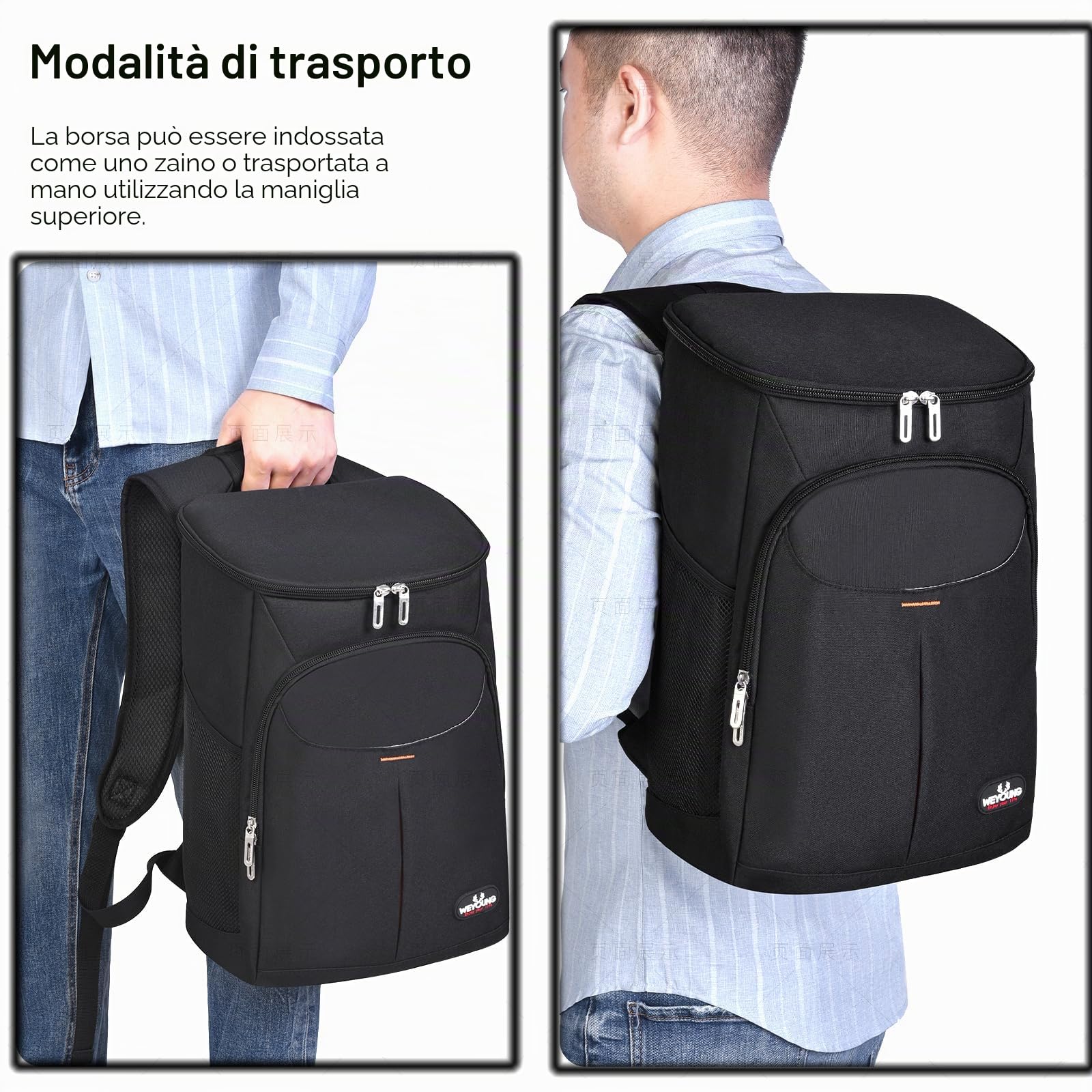 Borsa Termica Frigo 25L Isoterma per Alimenti Caldo Freddo, Zaino Porta Pranzo Nero