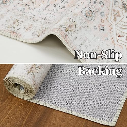 Miniatura 6 de COZYLOOM Alfombra de área de 9 x 12 pies, estilo vintage, con medallón persa, extra grande, alfombra oriental envejecida, antideslizante, lavable,