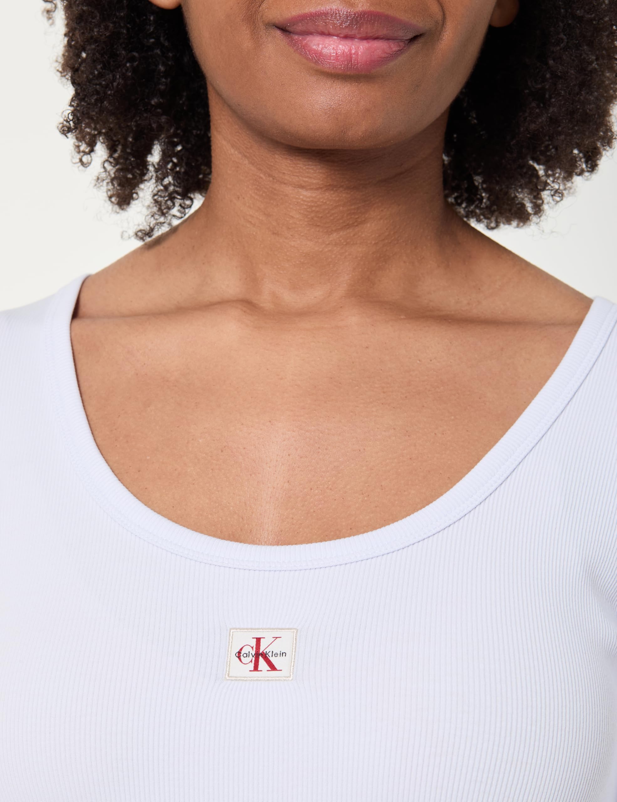 Calvin Klein LS Woven Label 2x2 Baby Rib Scoo Lv047d218g Magliette Donna