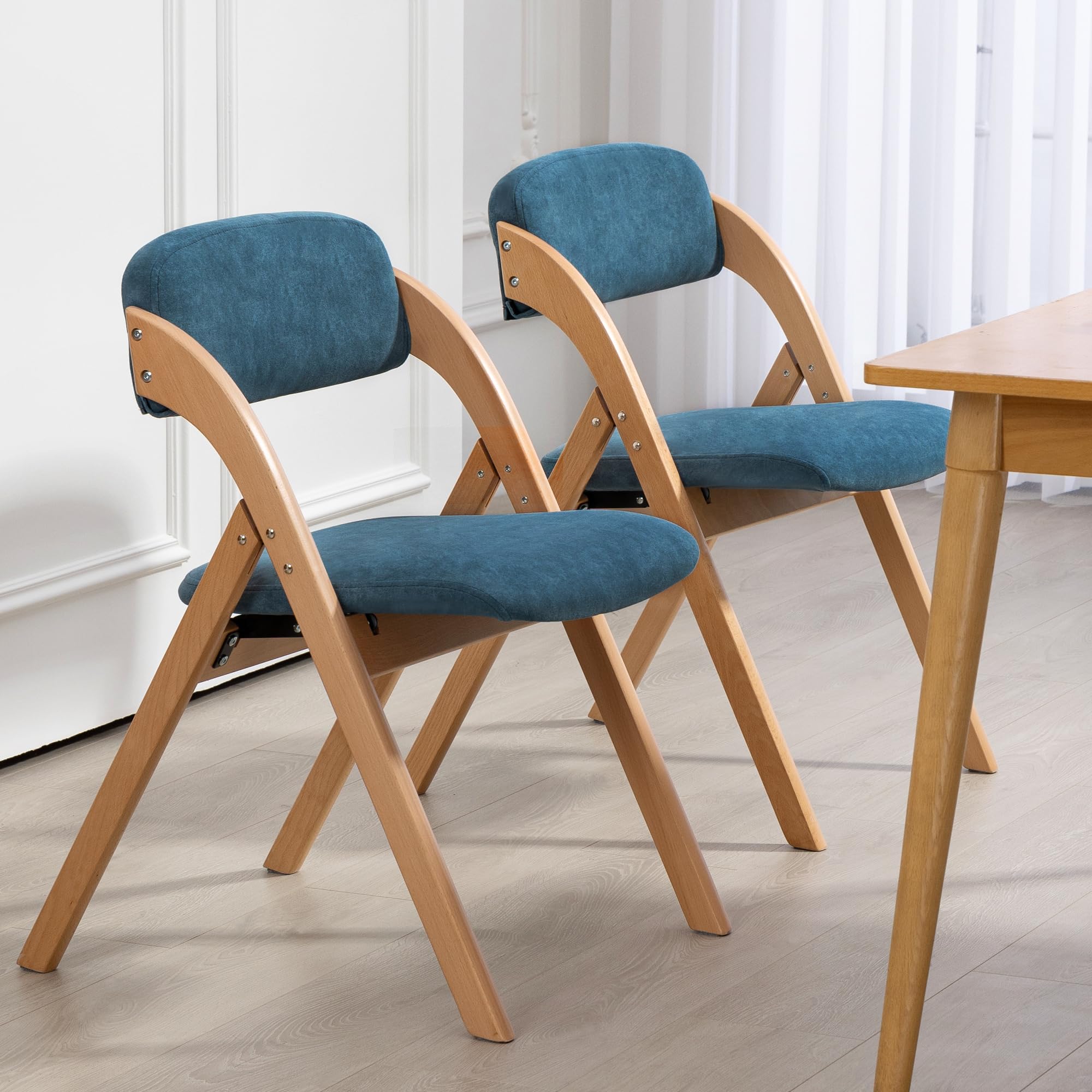 Villeston Klappstühle mit gepolsterten Sitzen, Set aus 2 stapelbaren Holz-Esszimmerstühlen mit abnehmbarem Bezug, extra klappbarer Stuhl für Gäste, Küche, Büro, Hochzeit, Party, Picknick