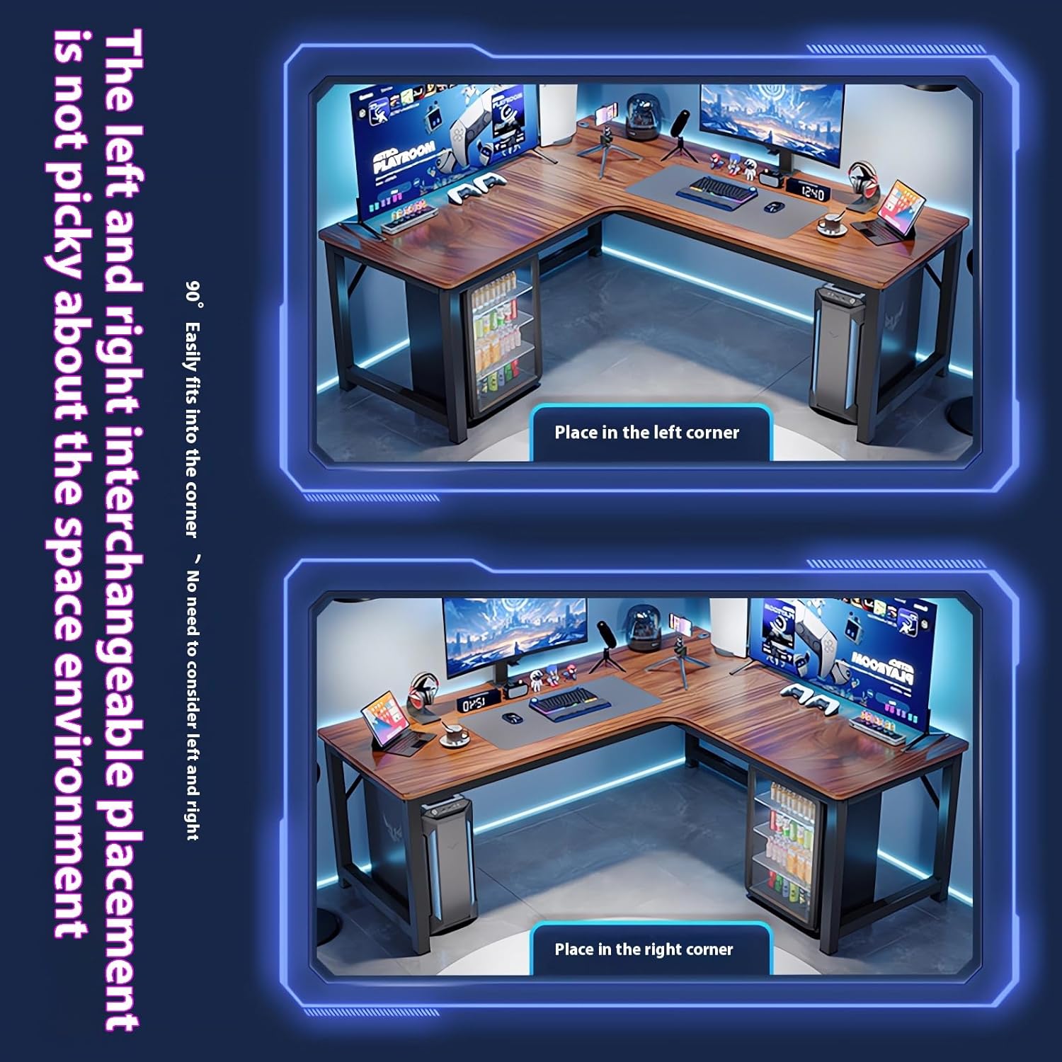 DESINO L-Shaped Desk showing left and right corner placement options