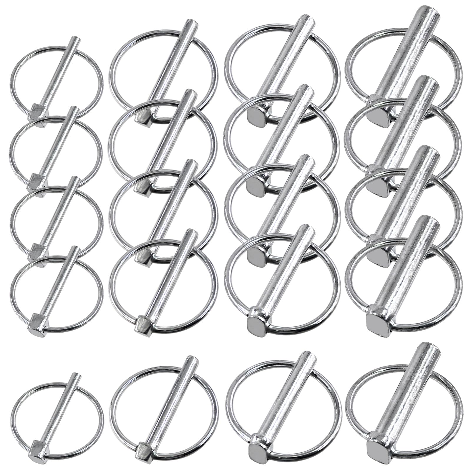 Rustark 20Pcs 4 Sizes Lynch Pin Trailer Coupler Pin Trailer Hitch Pins PTO Shaft Locking Pin Wire Lock Pins Zinc Plated Safety Coupler Pin for Farm Trailers Towing Lawn Garden Hitches