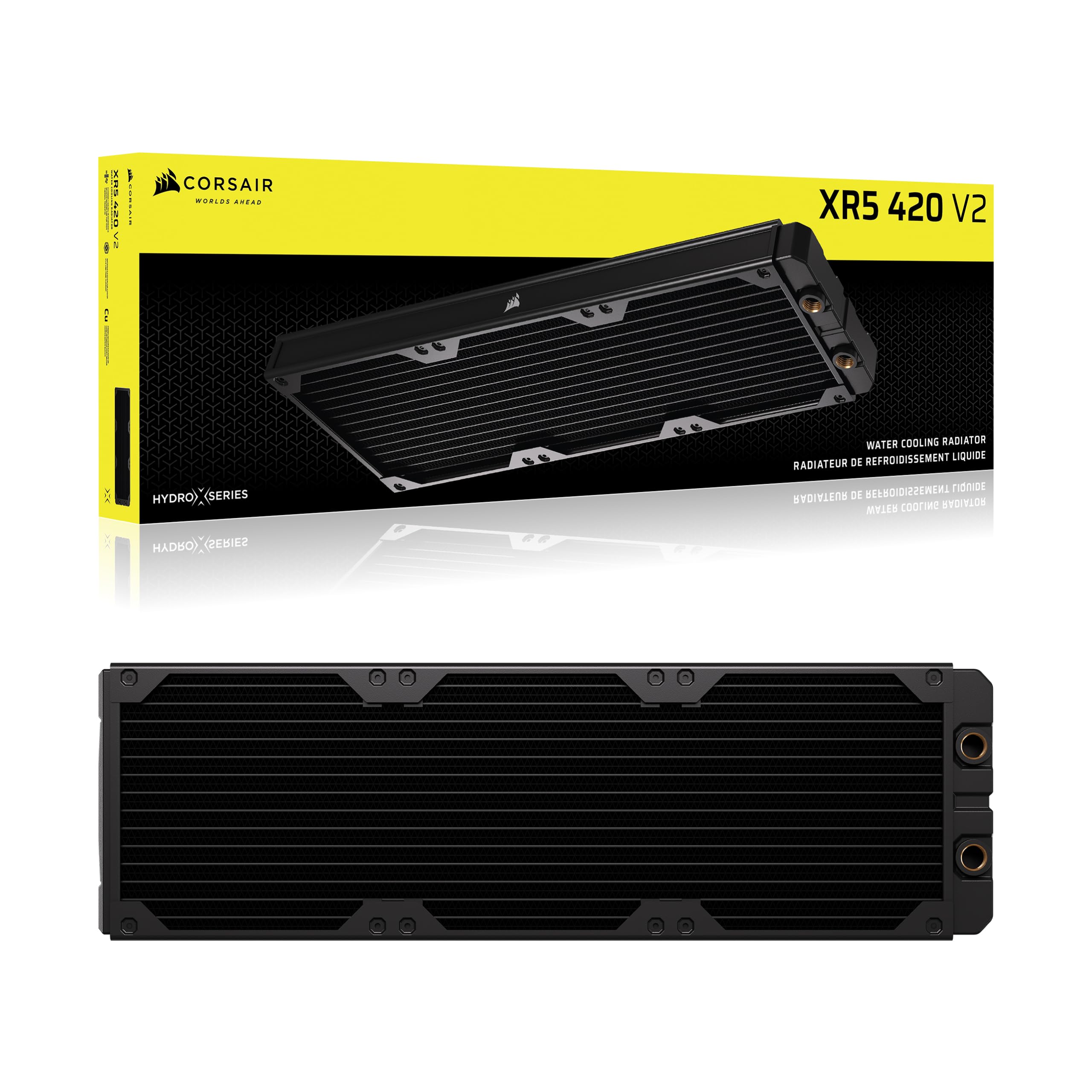 CORSAIR Hydro X Series XR5 da 420 mm V2 Radiatore per Raffreddamento ad Acqua Personalizzato – Compatibile con iCUE LINK – 3 Supporti per Ventole da 140 mm – Filettatura G1/4 di pollice – Nero