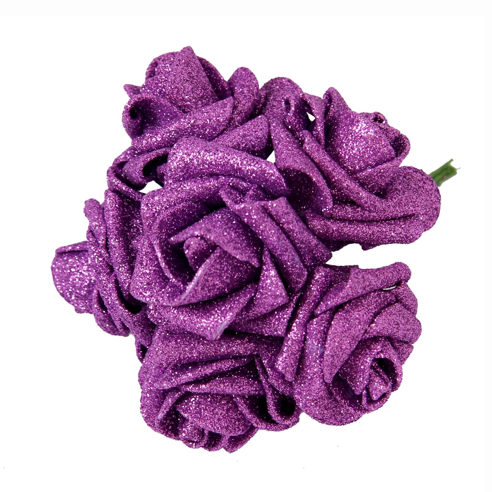 Meena Supplies Purple Full Glittered Foam Roses! Artificial Flowers Bling Glittery Shiny Fake Silk[Purple]