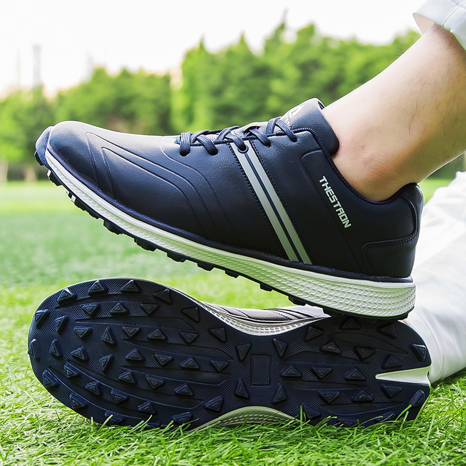Zapatos de Golf Hombre Impermeable Ajuste Ancho Zapato de Golfs Informales Antideslizantes Talla Grande