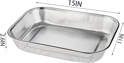 Miniatura 7 de Cedilis Paquete de 2 coladores grandes de acero inoxidable, cesta de lavado de verduras de malla de 6 cuartos de galón, cesta escurridor rectangular