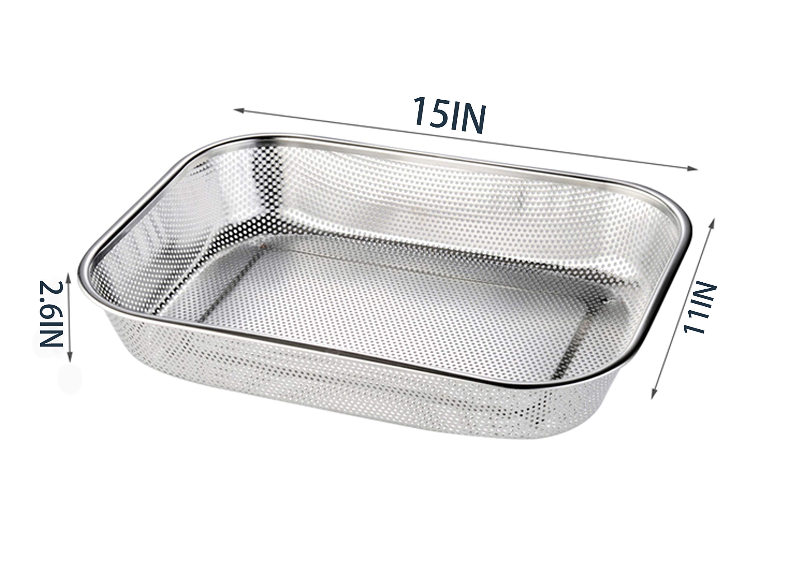 Cedilis Confezione da 2 colini in acciaio inossidabile, scolapasta rettangolare in rete per lavello per frutta e verdura, grande (38,1 x 27,9 x 6,6 cm)