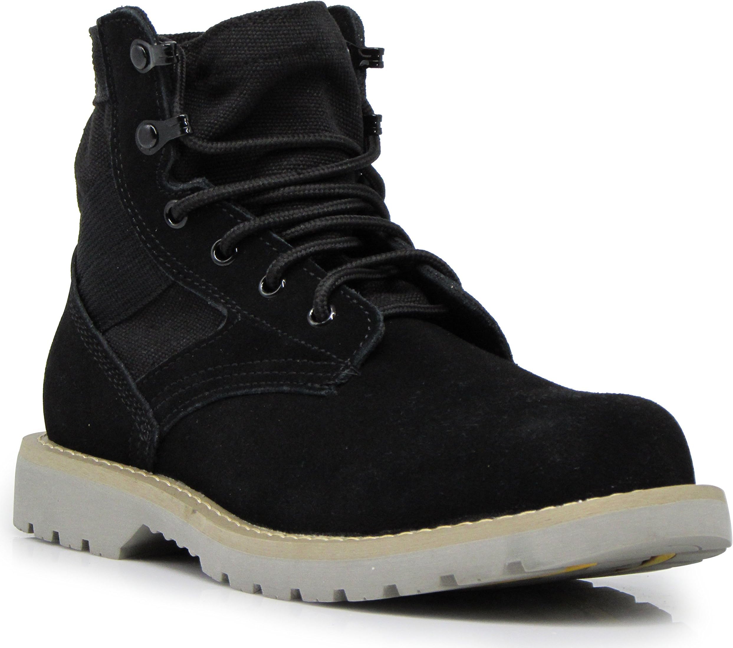 BRV Men's Genuine Leather Military Winter Snow Boots Storm Water Resistant Heavy Duty Snow Ankle Boots Rubber Sole Shoes