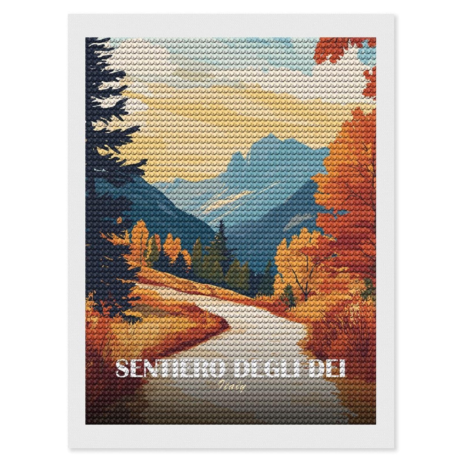 Junmoney Sentiero Degli Dei, Italy Landscape Art Diamond Art Kit 12"x16", Gift Idea, for Family Craft Time, Mindful Craft Activity, Boho Decor, Relaxing DIY Hobby